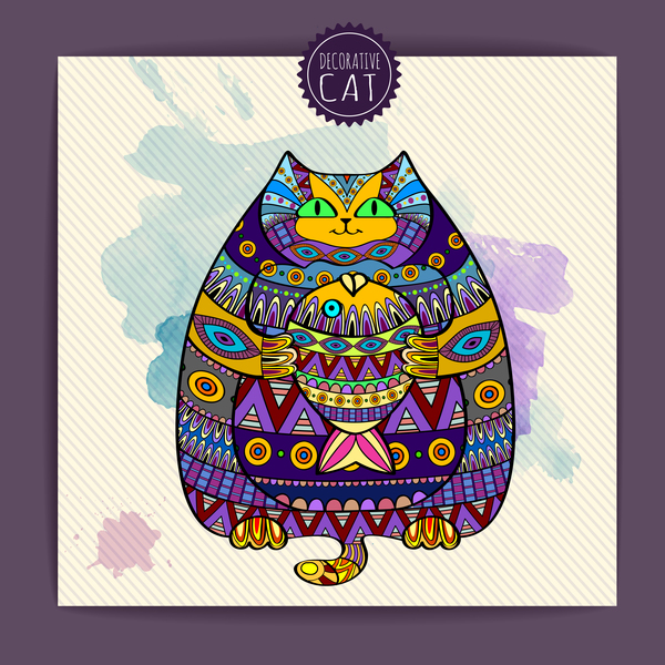 Ethnic decorative pattern with cat vector 08
