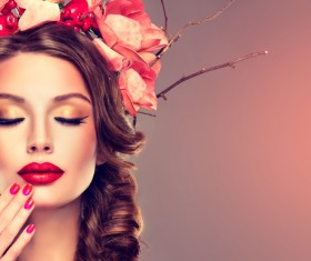Fashion make-up woman wearing garland Stock Photo 02