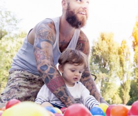 Father with children playing Stock Photo 01
