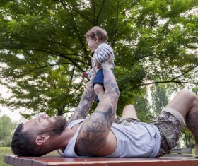 Father with children playing Stock Photo 02
