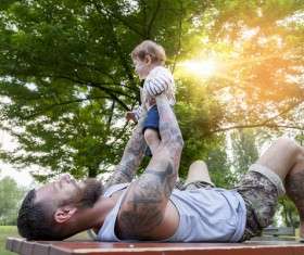 Father with children playing Stock Photo 03
