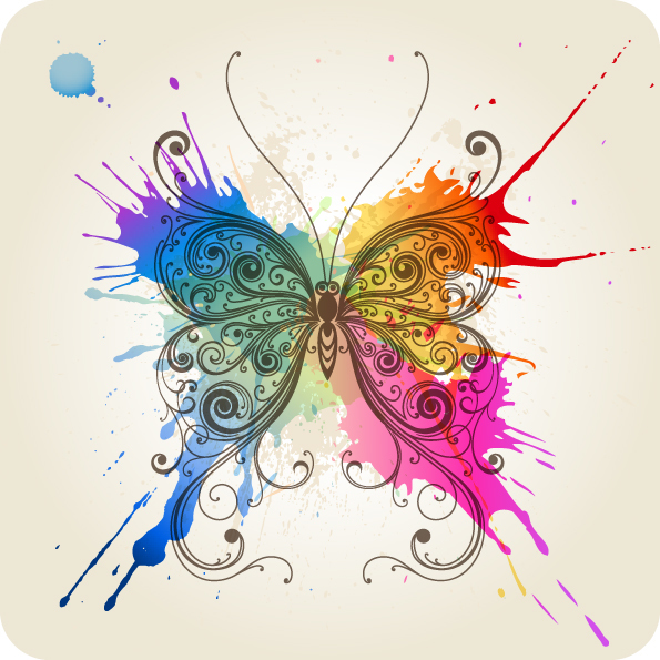 Floral butterfly with grunge background vector