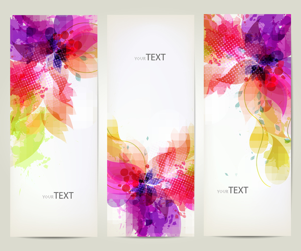 Floral decor abstract banners vector 02