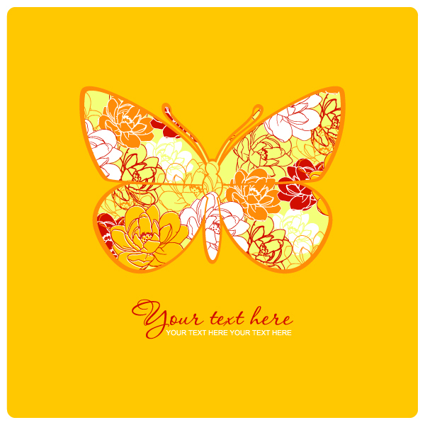 Flower with butterfly and yellow background vector