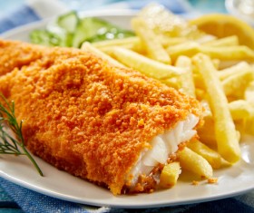 French fries chicken row Stock Photo