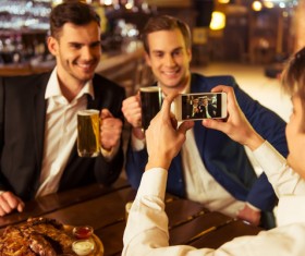 Friends party using smartphone selfie Stock Photo 04