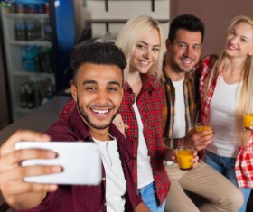 Friends party using smartphone selfie Stock Photo 06