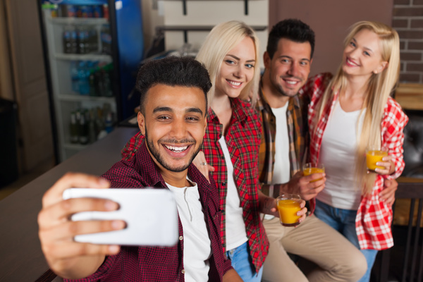Friends party using smartphone selfie Stock Photo 06