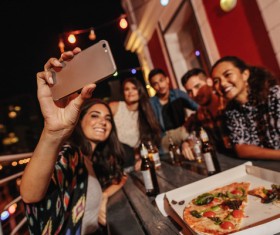 Friends party using smartphone selfie Stock Photo 08