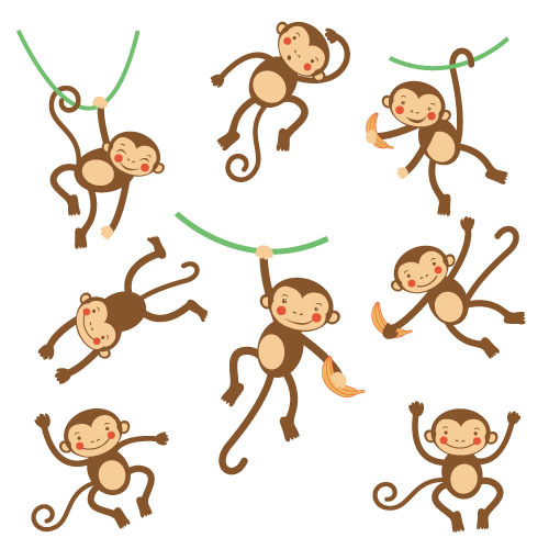 Funny cartoon monkeys design vector 02