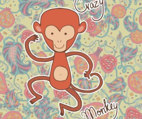 Funny monkeys wiht seamless pattern vector material