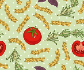 Fusilli flour with vegetables seamless pattern vector 03