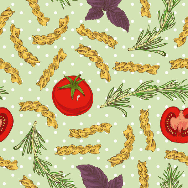 Fusilli flour with vegetables seamless pattern vector 03