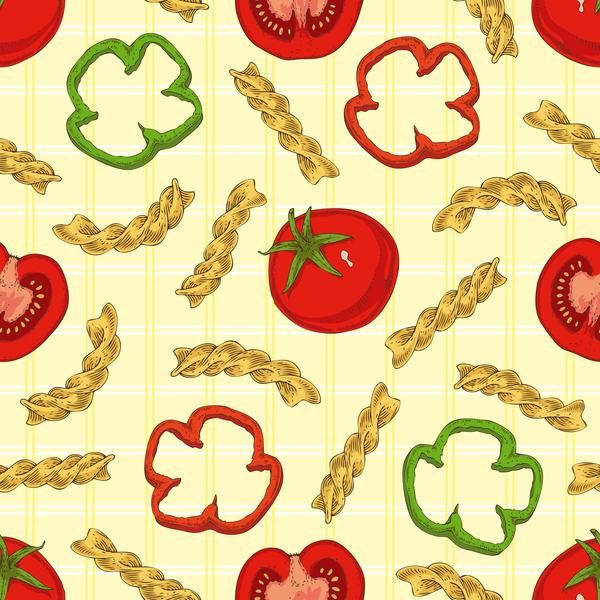 Fusilli flour with vegetables seamless pattern vector 04