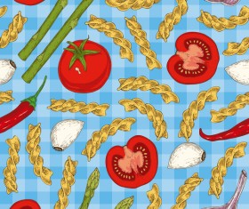 Fusilli flour with vegetables seamless pattern vector 05