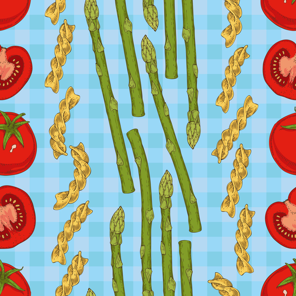 Fusilli flour with vegetables seamless pattern vector 06
