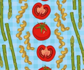 Fusilli flour with vegetables seamless pattern vector 08