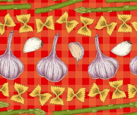 Garlic and asparagus seamless pattern vector