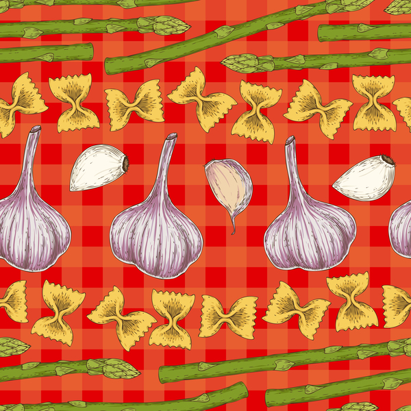 Garlic and asparagus seamless pattern vector