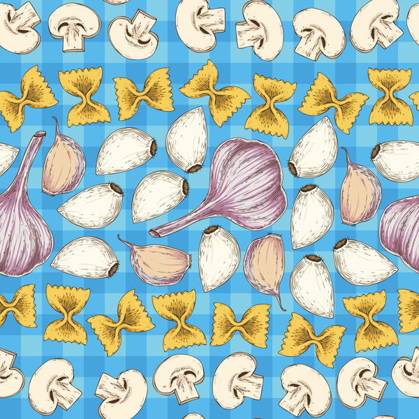 Garlic and mushroom seamless pattern vector
