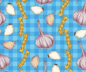 Garlic with fusilli flour seamless pattern vector