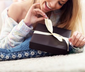 Girl and gift box Stock Photo
