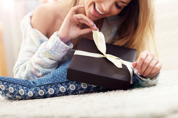 Girl and gift box Stock Photo