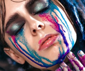 Girl colorful paint makeup Stock Photo 01
