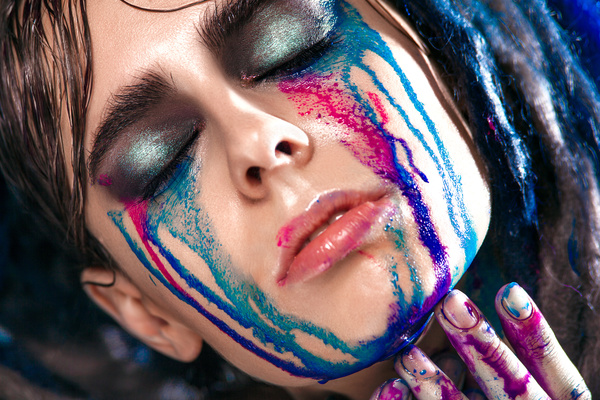 Girl colorful paint makeup Stock Photo 01