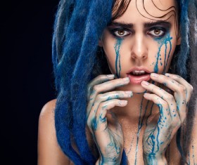 Girl colorful paint makeup Stock Photo 05