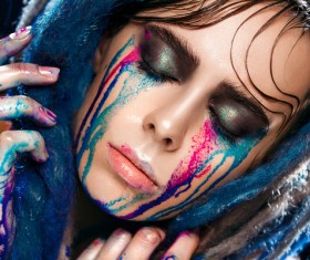 Girl colorful paint makeup Stock Photo 06