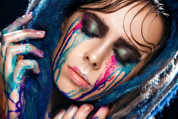 Girl colorful paint makeup Stock Photo 06
