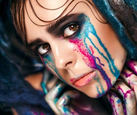 Girl colorful paint makeup Stock Photo 07