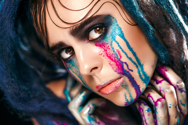 Girl colorful paint makeup Stock Photo 07