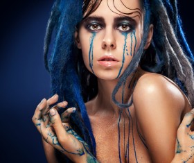 Girl colorful paint makeup Stock Photo 09