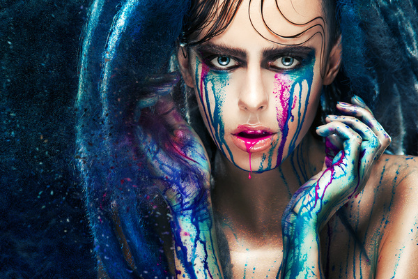 Girl colorful paint makeup Stock Photo 12