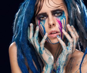 Girl colorful paint makeup Stock Photo 13