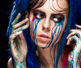 Girl colorful paint makeup Stock Photo 15