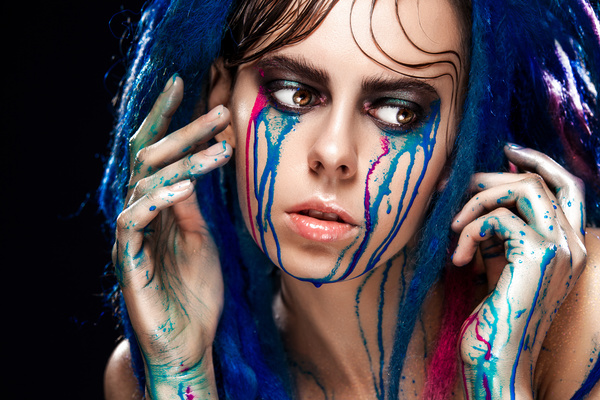Girl colorful paint makeup Stock Photo 15