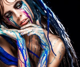 Girl colorful paint makeup Stock Photo 16