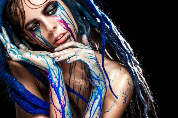 Girl colorful paint makeup Stock Photo 16
