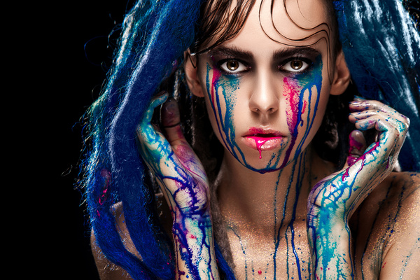Girl colorful paint makeup Stock Photo 17