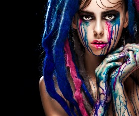 Girl colorful paint makeup Stock Photo 18