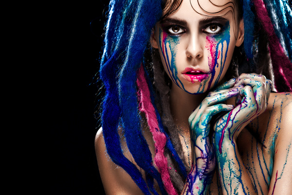 Girl colorful paint makeup Stock Photo 18