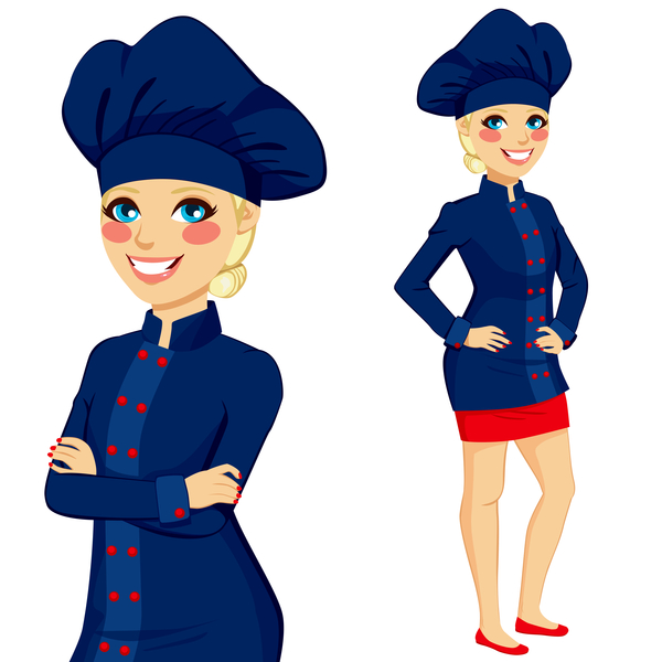 Girl dressed in blue chef suit vector