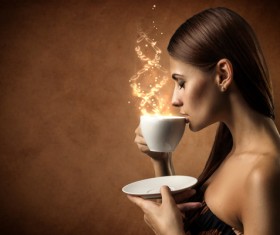Girl drinking coffee Stock Photo 01