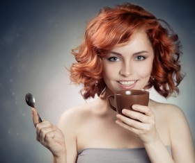 Girl drinking coffee Stock Photo 02