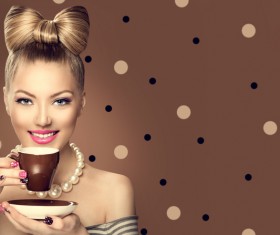 Girl drinking coffee Stock Photo 04