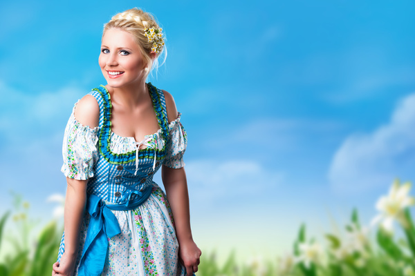 Girl wearing traditional German dress Stock Photo 04