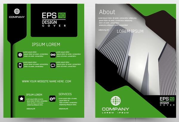 Green brochure cover template design vector 01